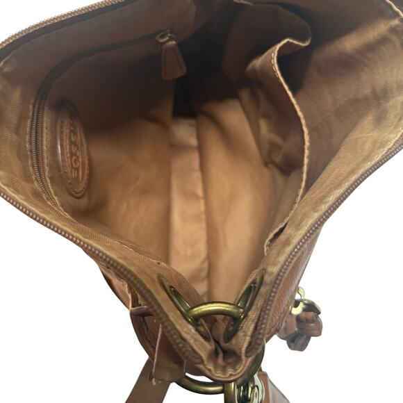 FOSSIL Tan Brown LEATHER Hobo Crossbody Bag Adjustable Strap Classic Y2K Style - Picture 7 of 10